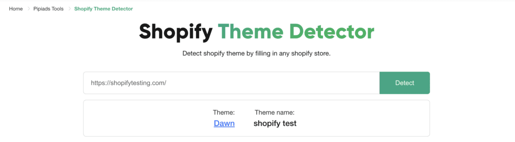 Pipiads Shopify Theme Detector Example Preview